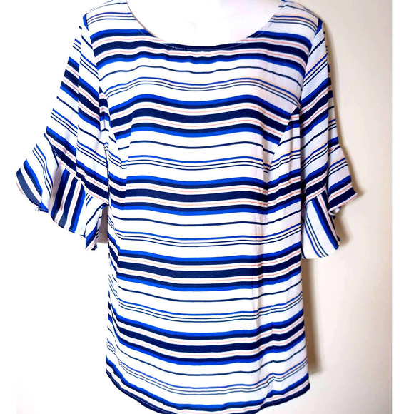 NWOT Liz Claiborne White Multicolor Stripe Blouse - Picture 1 of 5